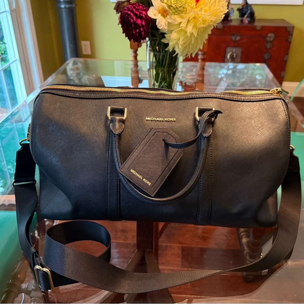Michael Kors Black Travel Bag with Gold Accents